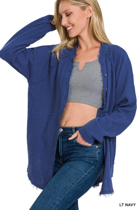 100% Cotton Raw Edge Button Shirts