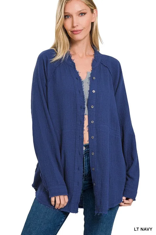 100% Cotton Raw Edge Button Shirts