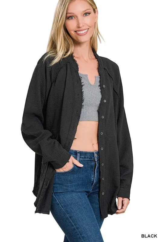 100% Cotton Raw Edge Button Shirts