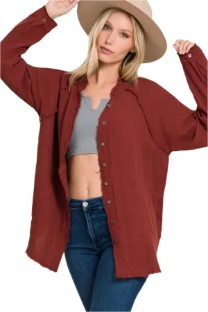 100% Cotton Raw Edge Button Shirts