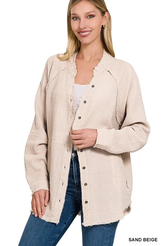 100% Cotton Raw Edge Button Shirts