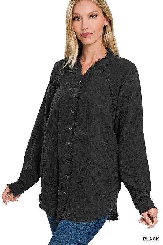 100% Cotton Raw Edge Button Shirts