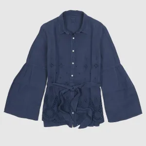 120% Lino Ladies Linen Flower Tunic