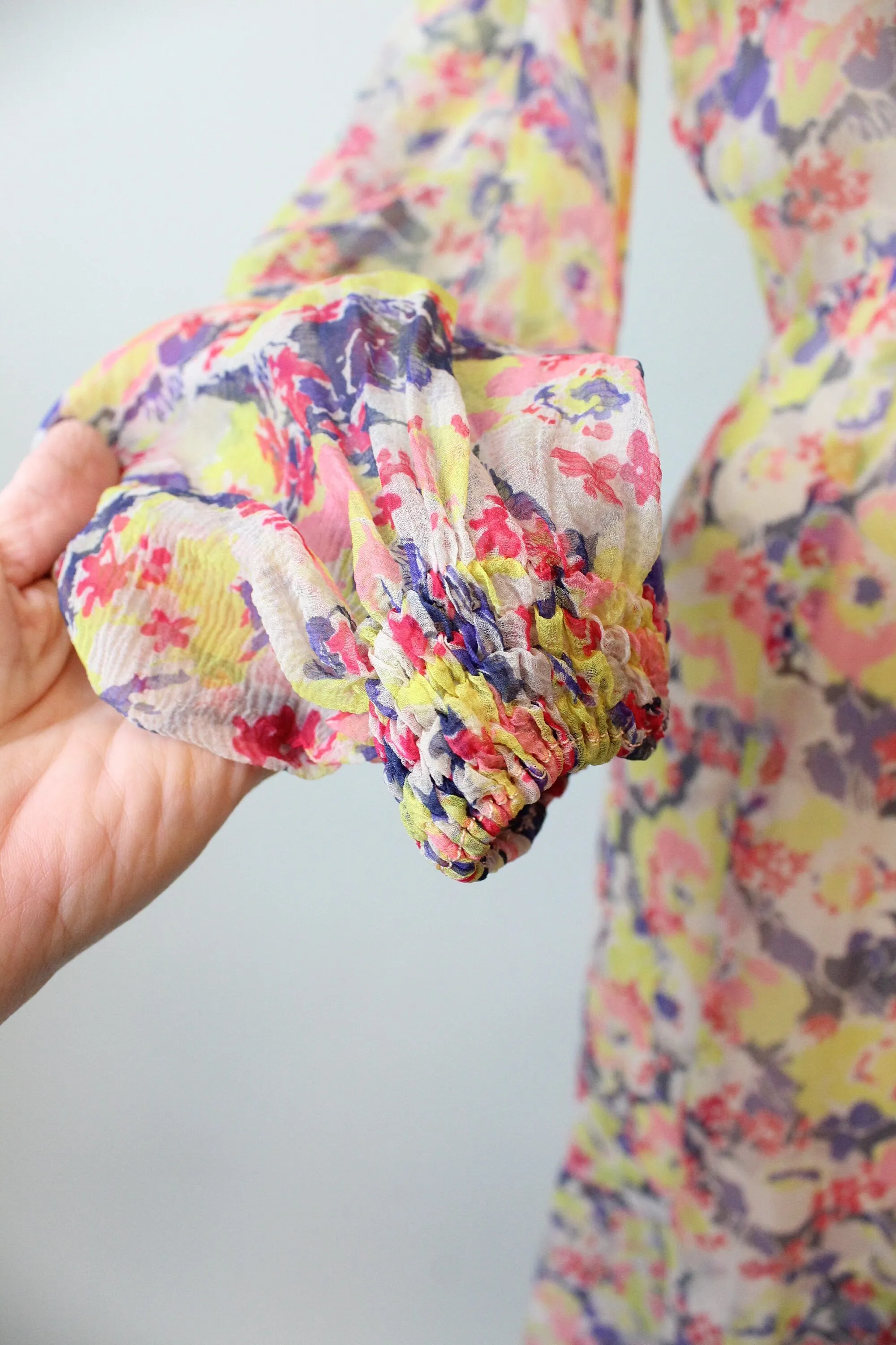 1930s SHEER tissue silk BALLOON SLEEVES floral dress xs small | new spring