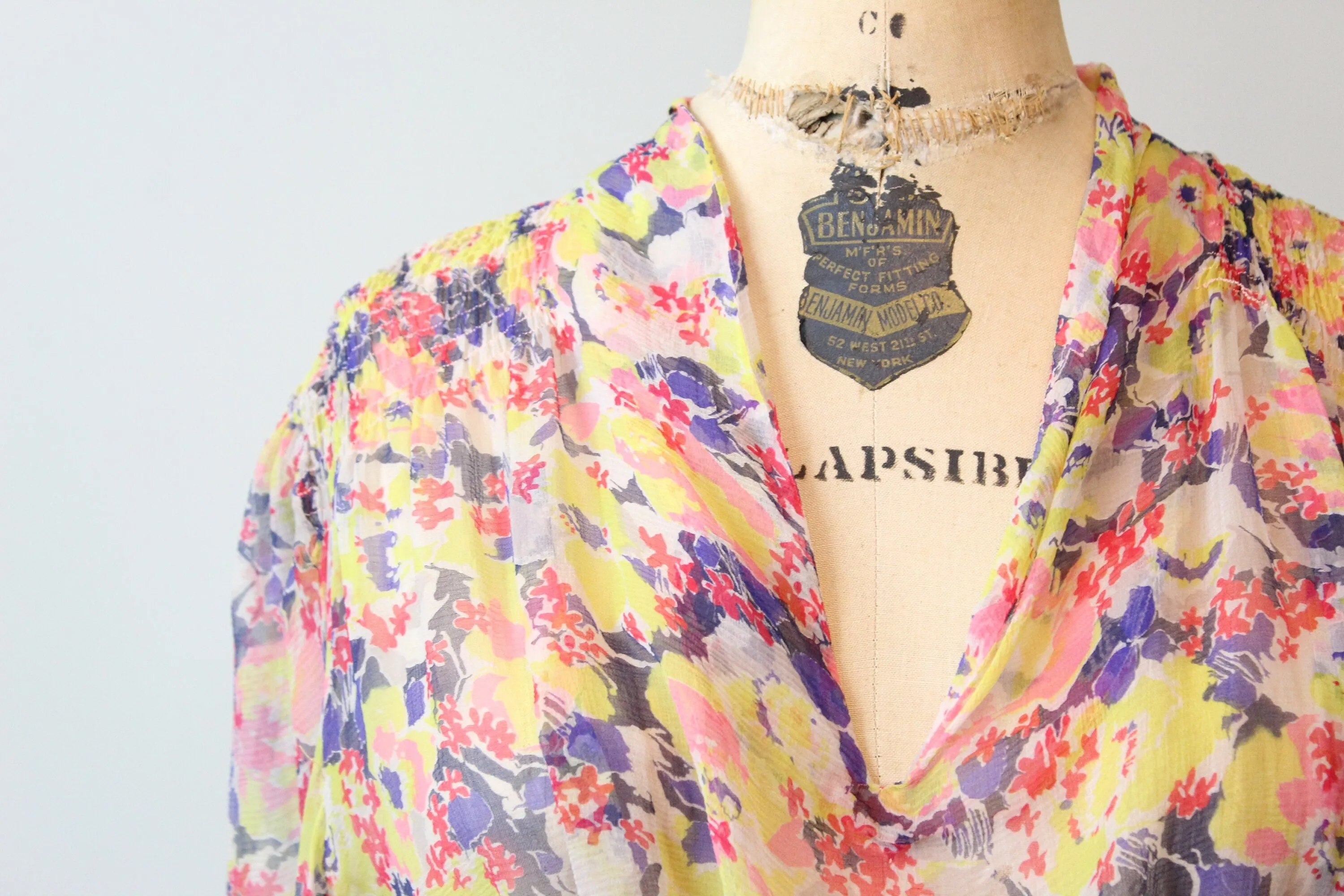 1930s SHEER tissue silk BALLOON SLEEVES floral dress xs small | new spring