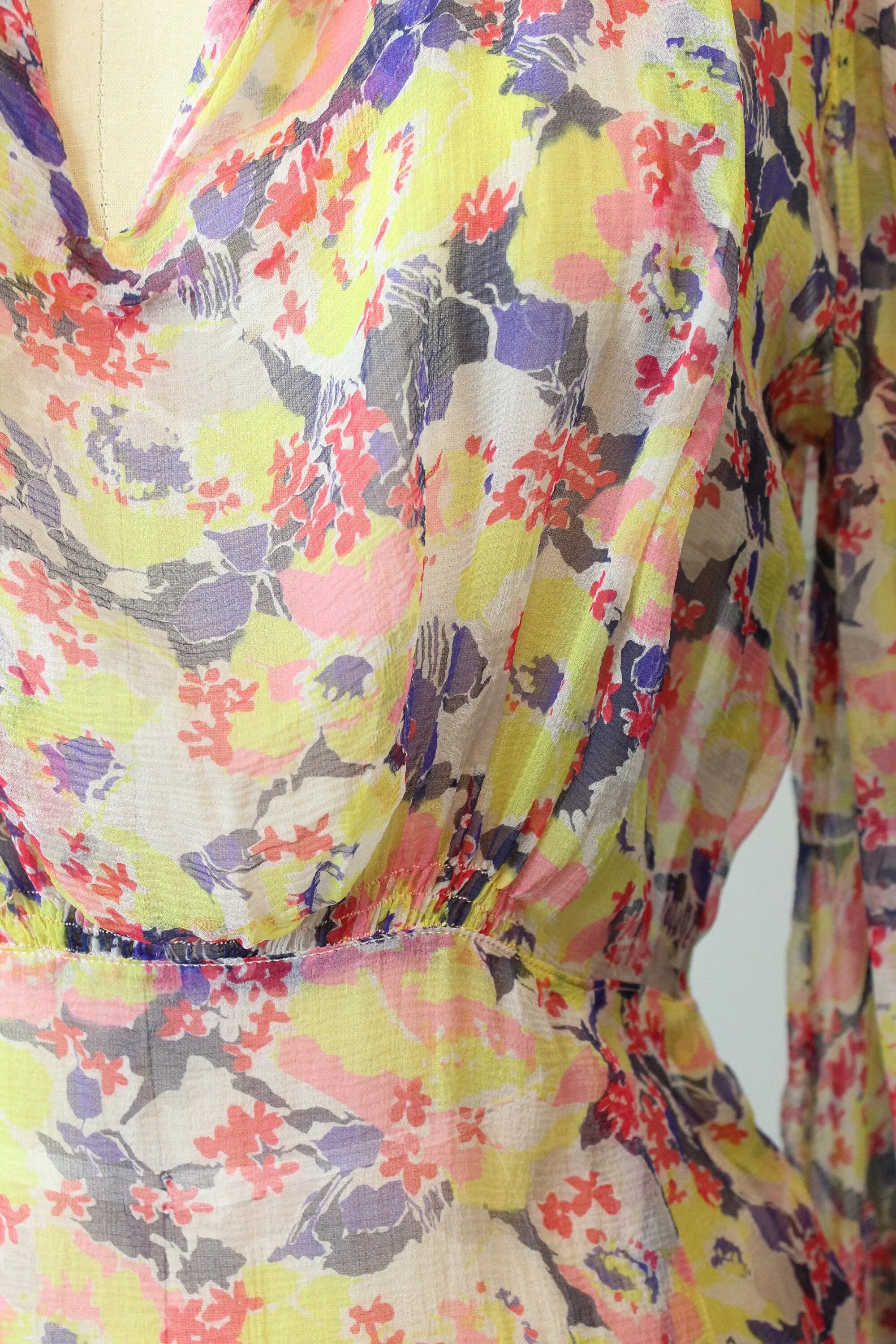 1930s SHEER tissue silk BALLOON SLEEVES floral dress xs small | new spring
