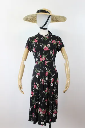 1940s DEER PRINT novelty rayon print dress xs | new spring summer