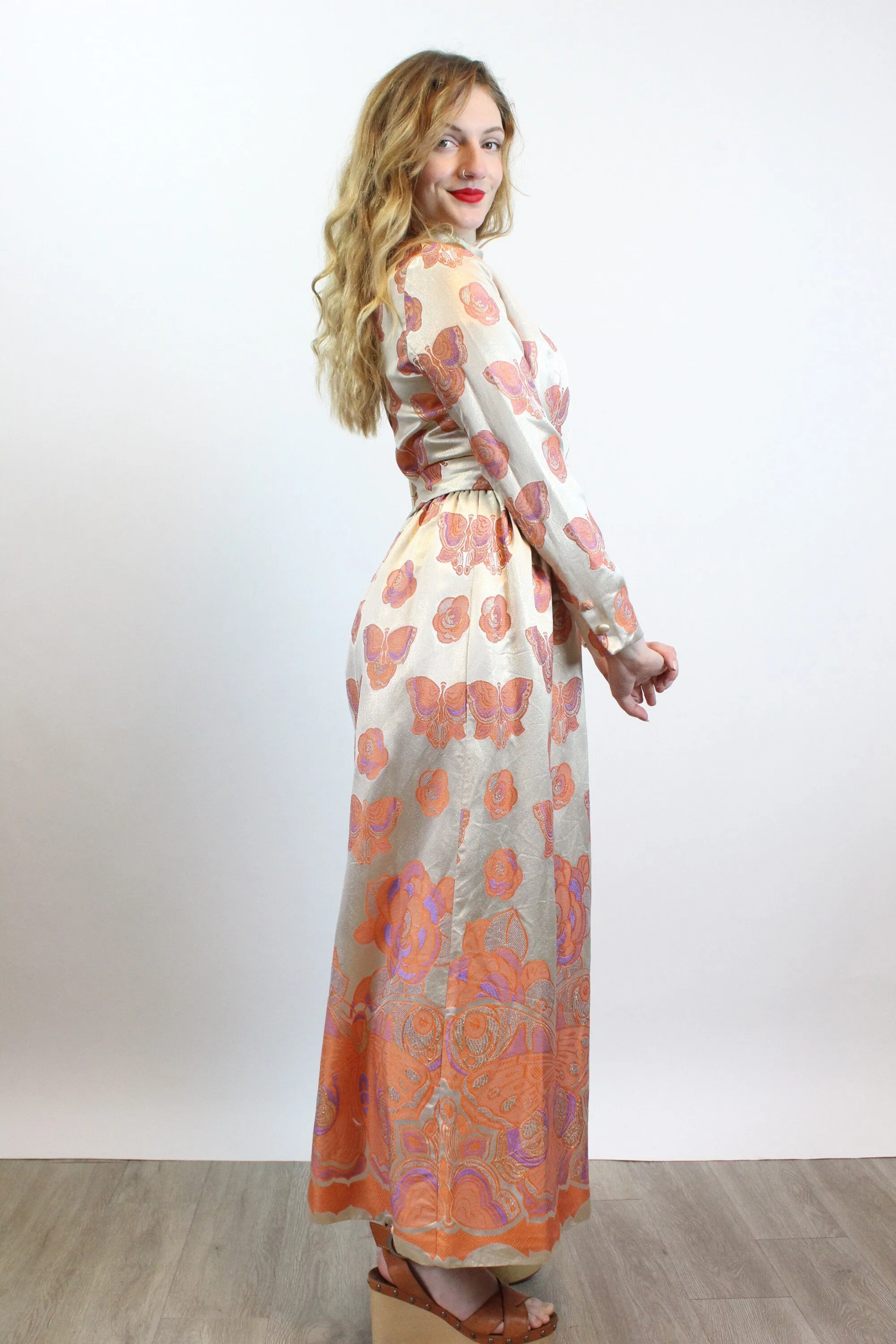 1960s SANDRA SAGE butterfly maxi dress small | new fall