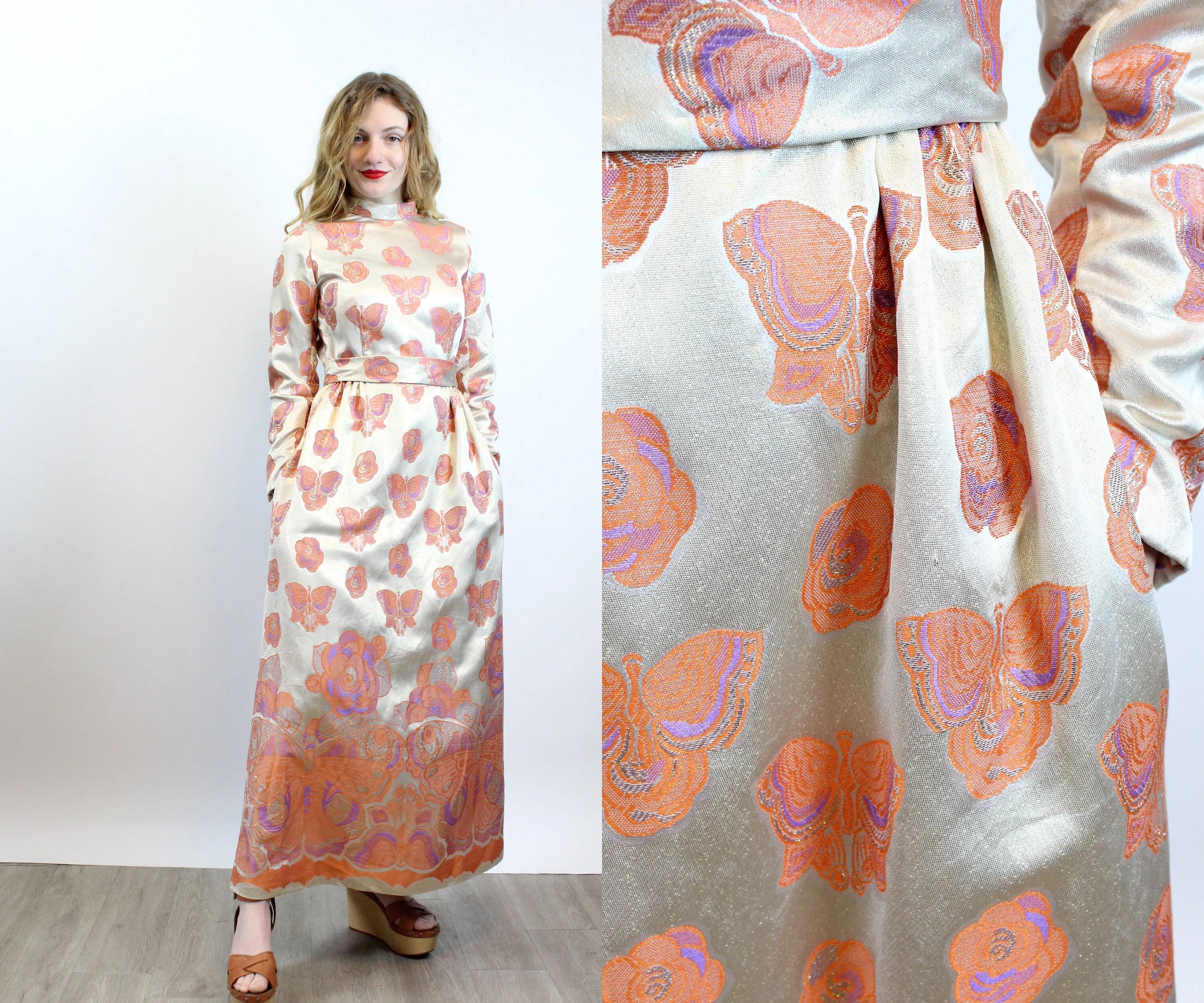 1960s SANDRA SAGE butterfly maxi dress small | new fall