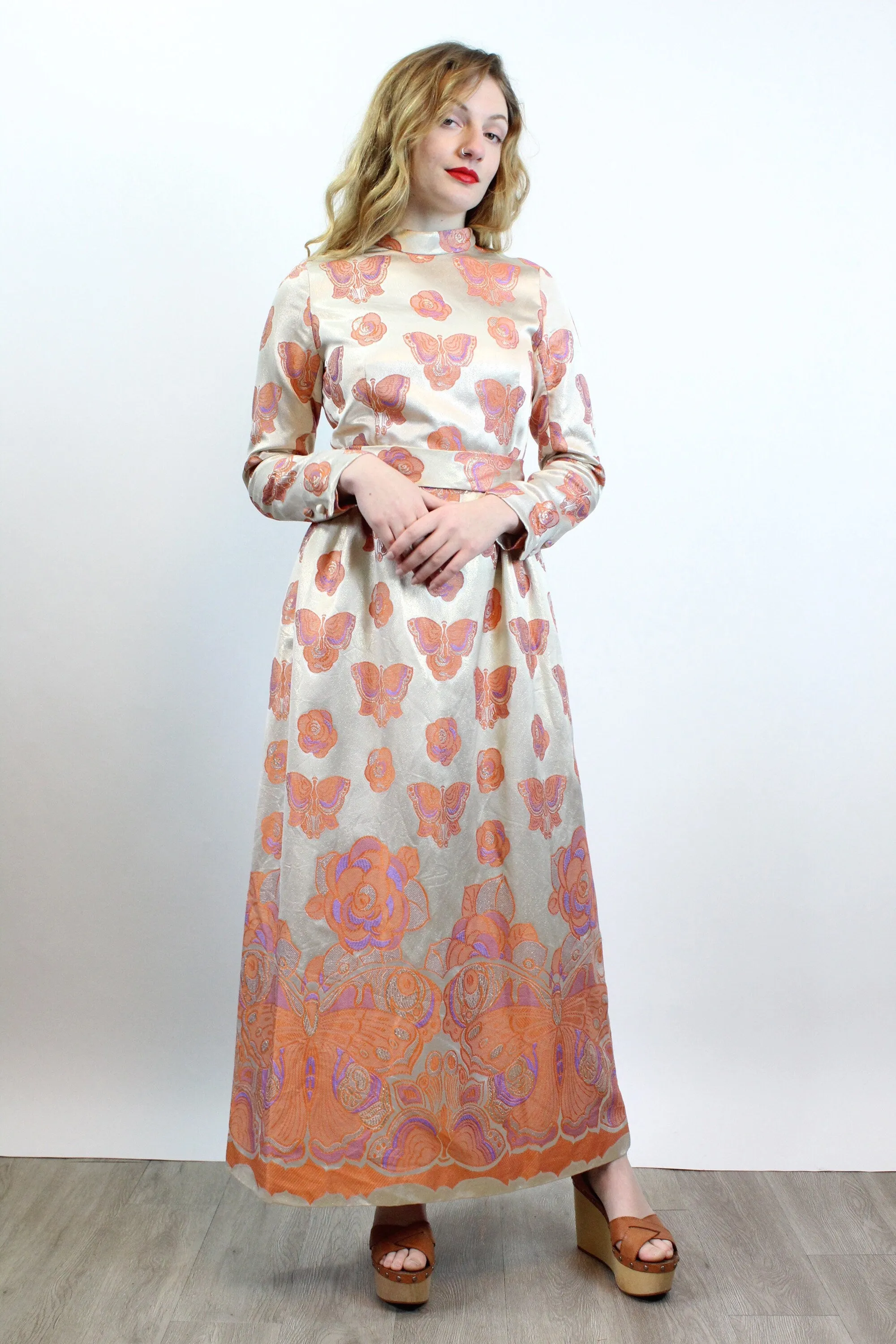 1960s SANDRA SAGE butterfly maxi dress small | new fall