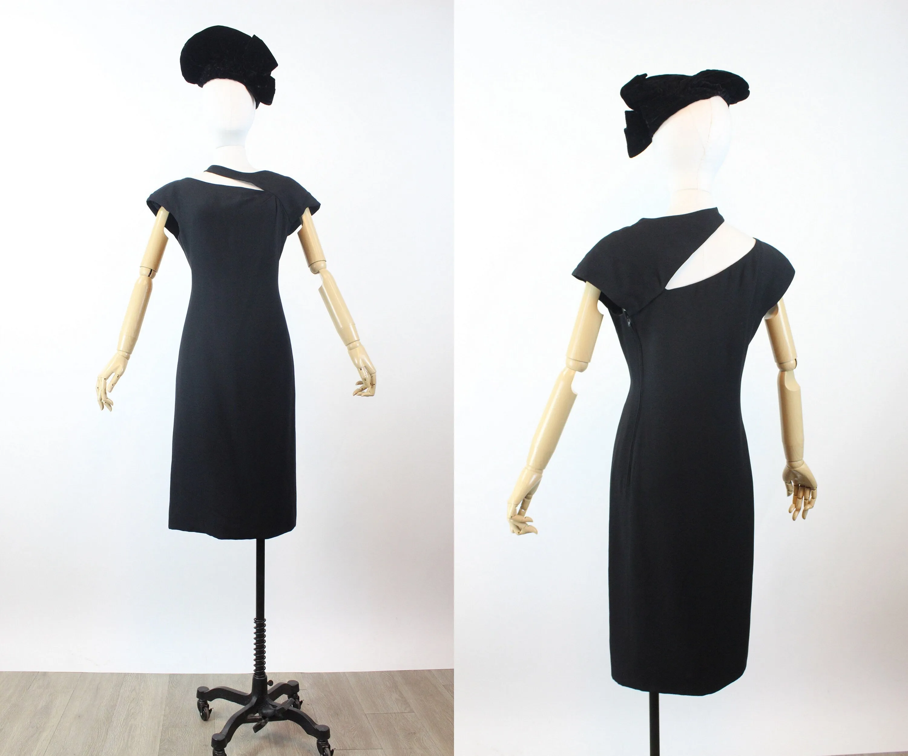 1970s ESTEVEZ asymmetrical SLASH neckline dress small | new winter