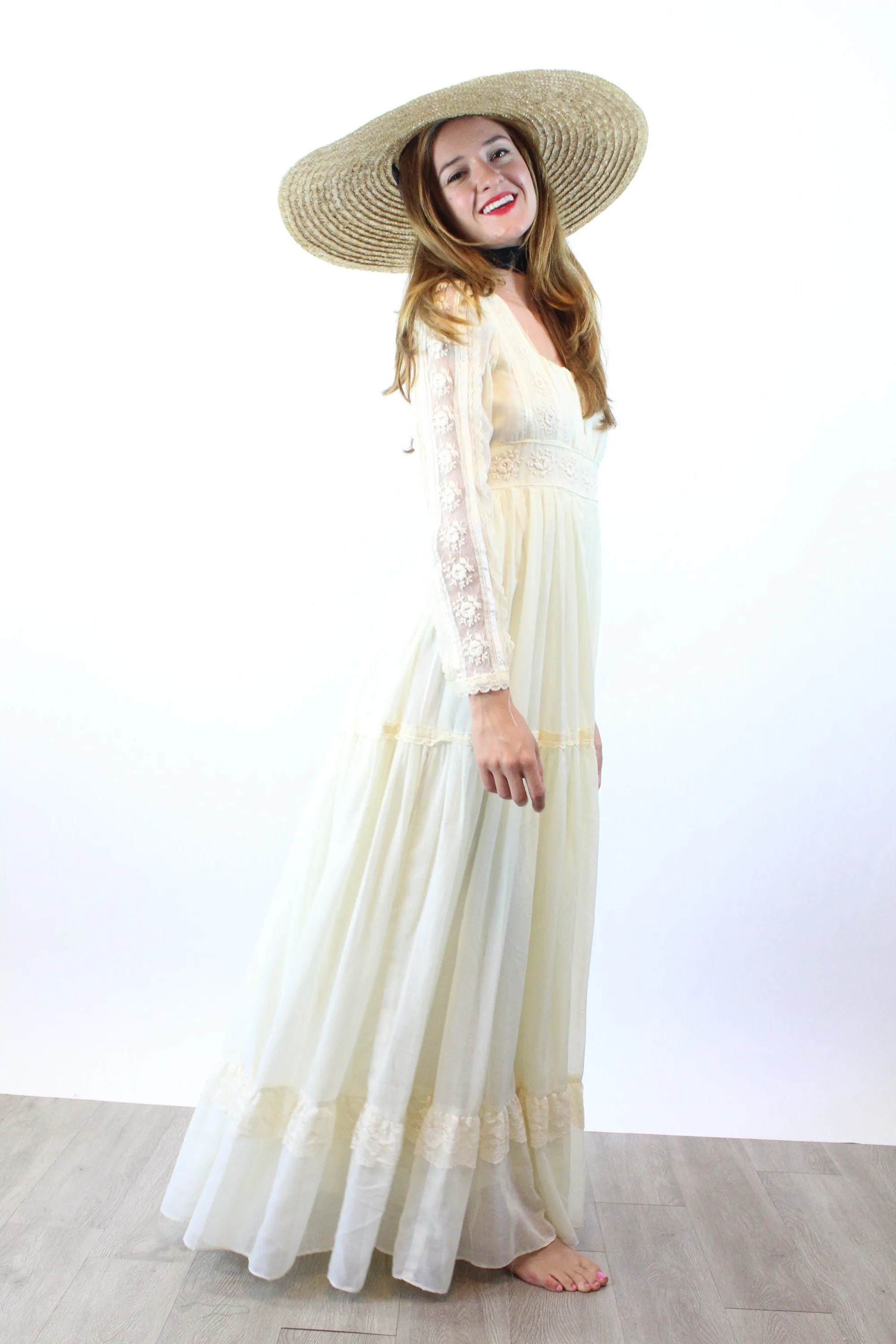 1970s GUNNE SAX peasant maxi wedding dress xs | new fall