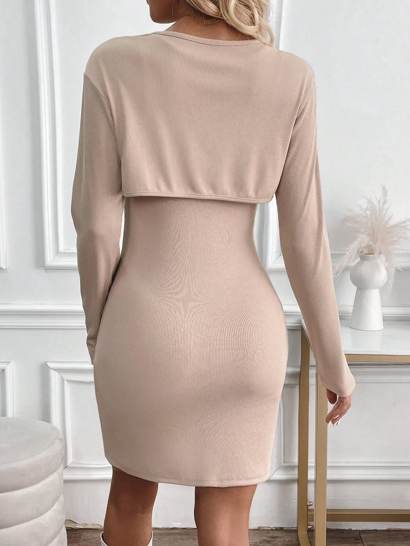 2pcs Women's Solid Color Long Sleeve Casual Autumn Winter Dress Set