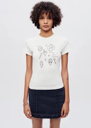 90's Baby Tee Hearts (Vintage White)