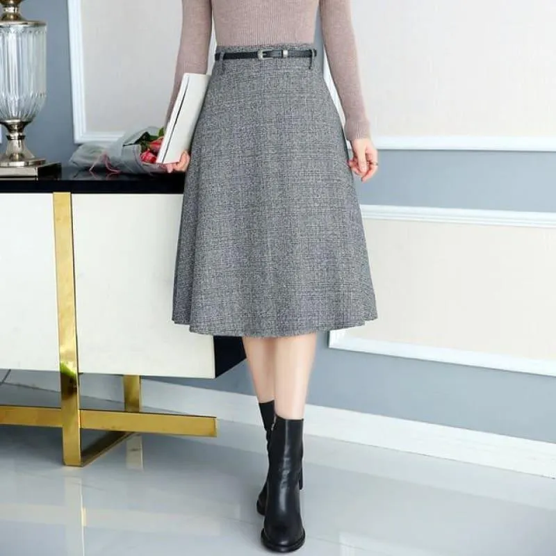 A Line High Waist Plaid Pleated  Swing Skirts