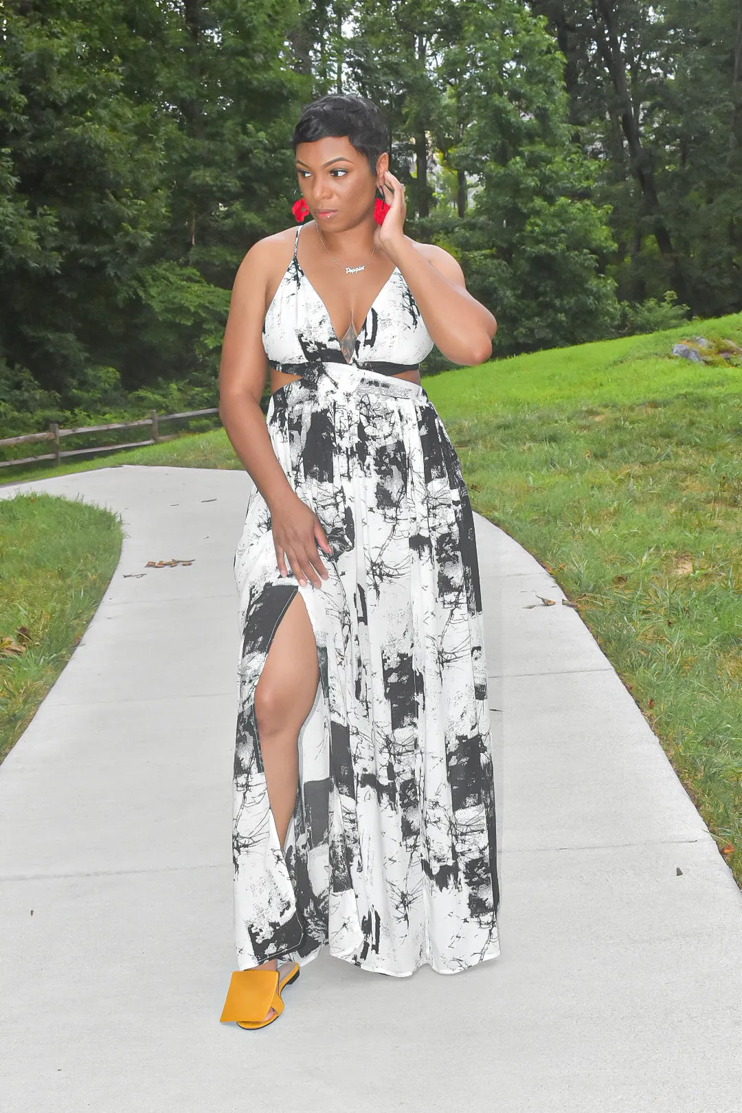 Abstract Maxi with Open Back Detail
