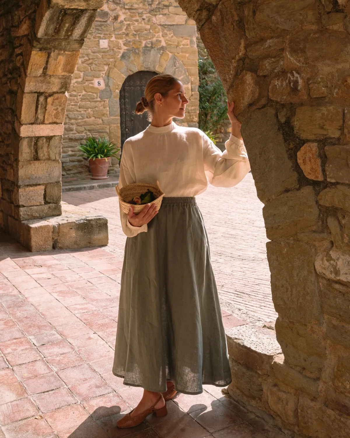 Agnes - Linen Blend Blouse in Beige
