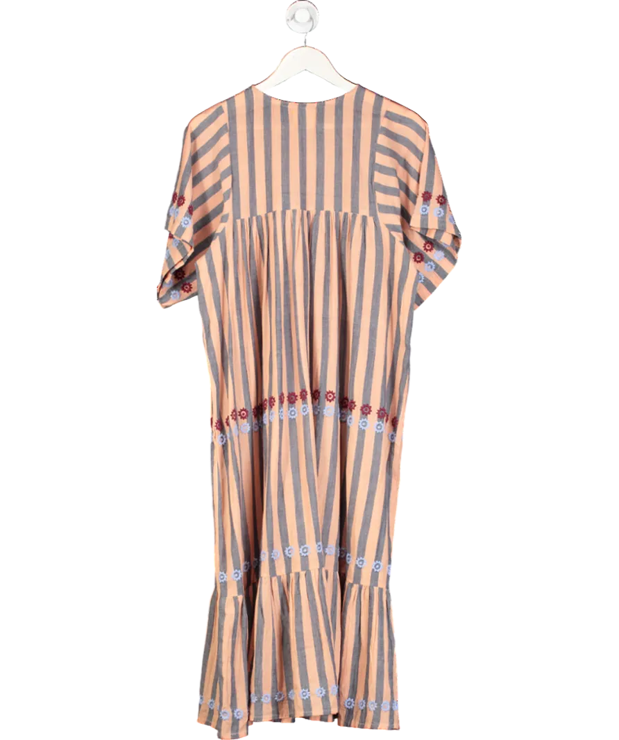 Aldona Orange Embroidered Smock Maxi Dress UK S