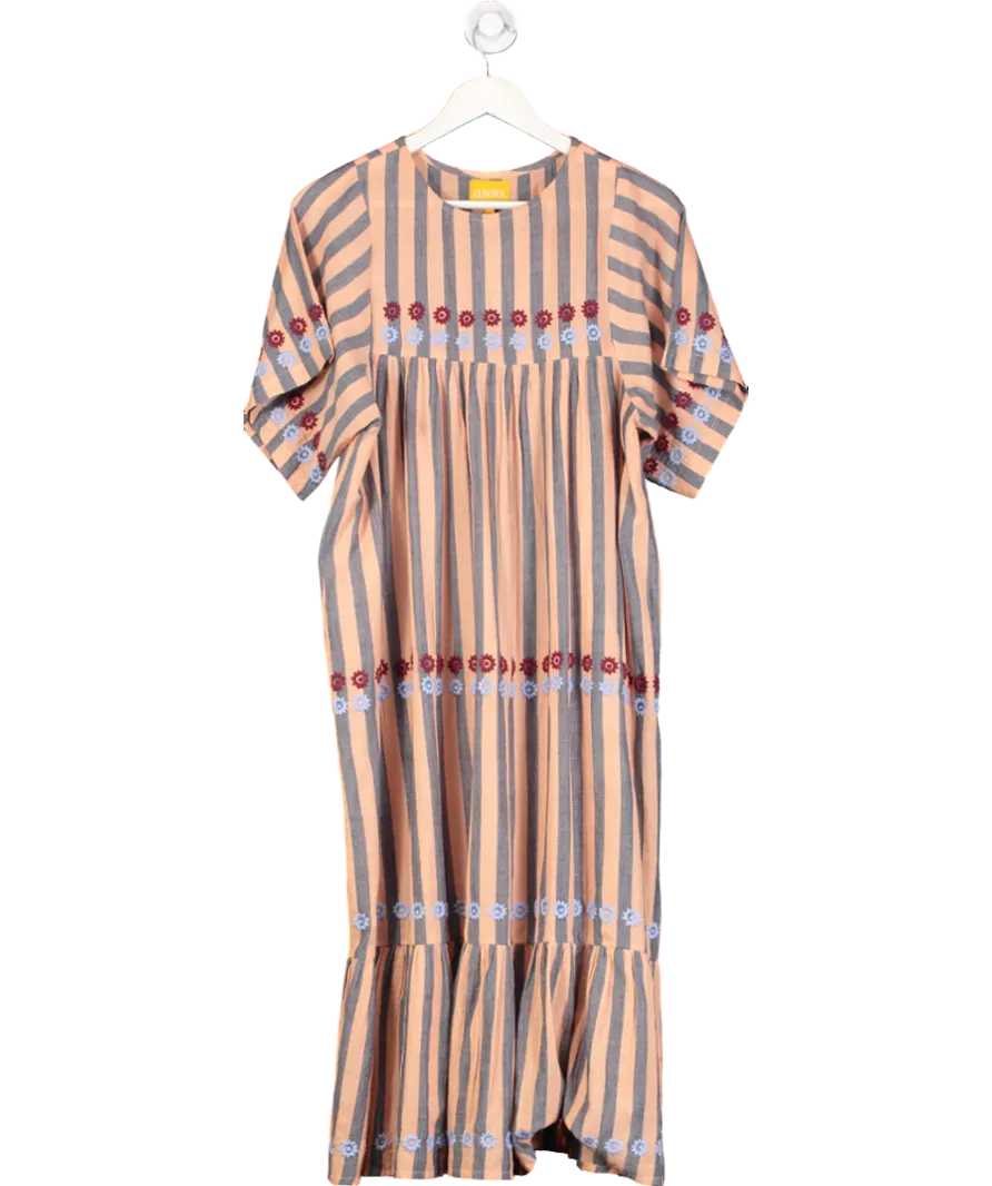 Aldona Orange Embroidered Smock Maxi Dress UK S