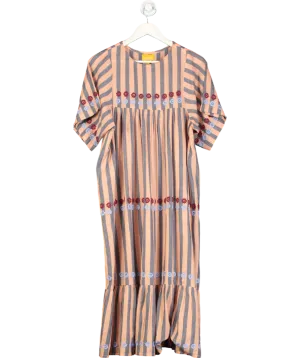 Aldona Orange Embroidered Smock Maxi Dress UK S