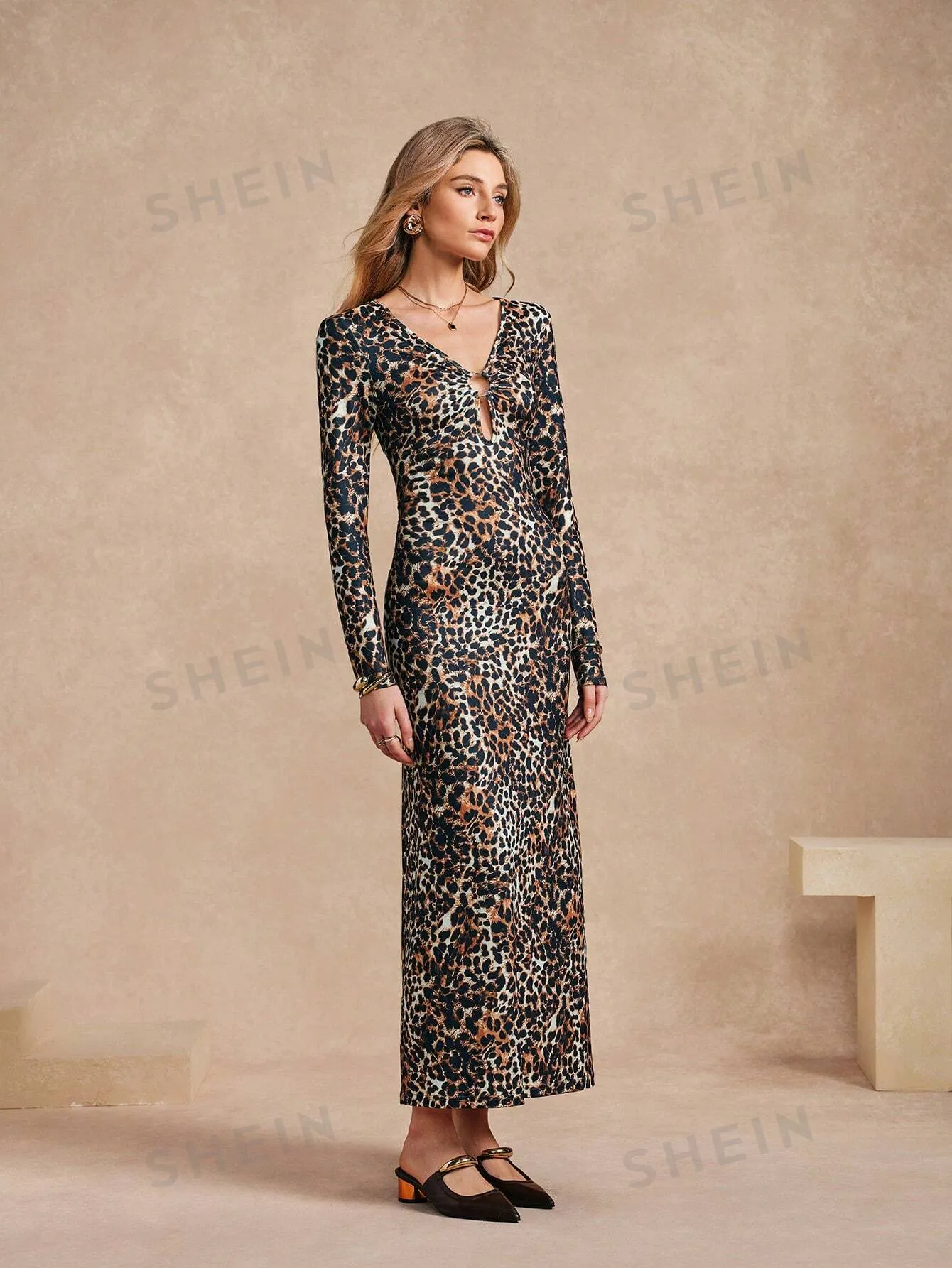 Almamuse Women Sexy Leopard Print Hollow Out Mini Party Dress