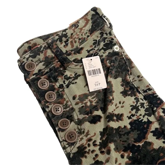 Anthropologie Pilcro High Rise Skinny Button Fly Corduroy Pants in Camo 24P New