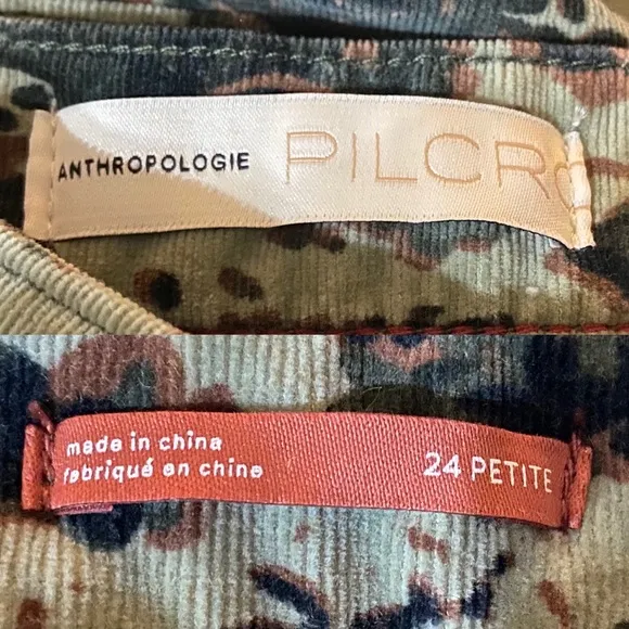 Anthropologie Pilcro High Rise Skinny Button Fly Corduroy Pants in Camo 24P New