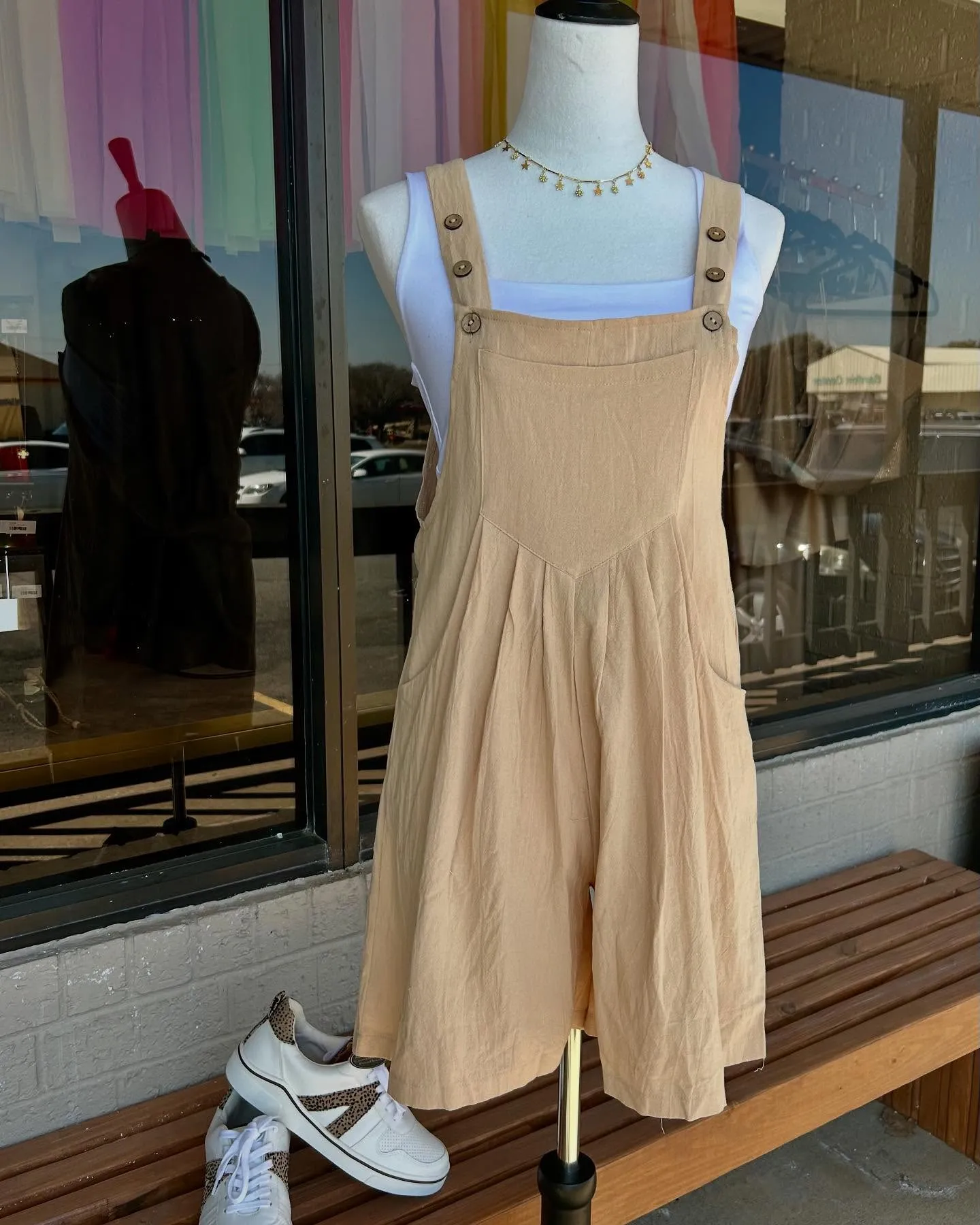 Apricot Casual Short Jumpsuit with Adjustable Straps Lovesoft