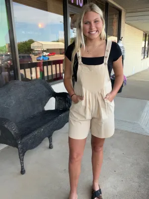Apricot Casual Short Jumpsuit with Adjustable Straps Lovesoft
