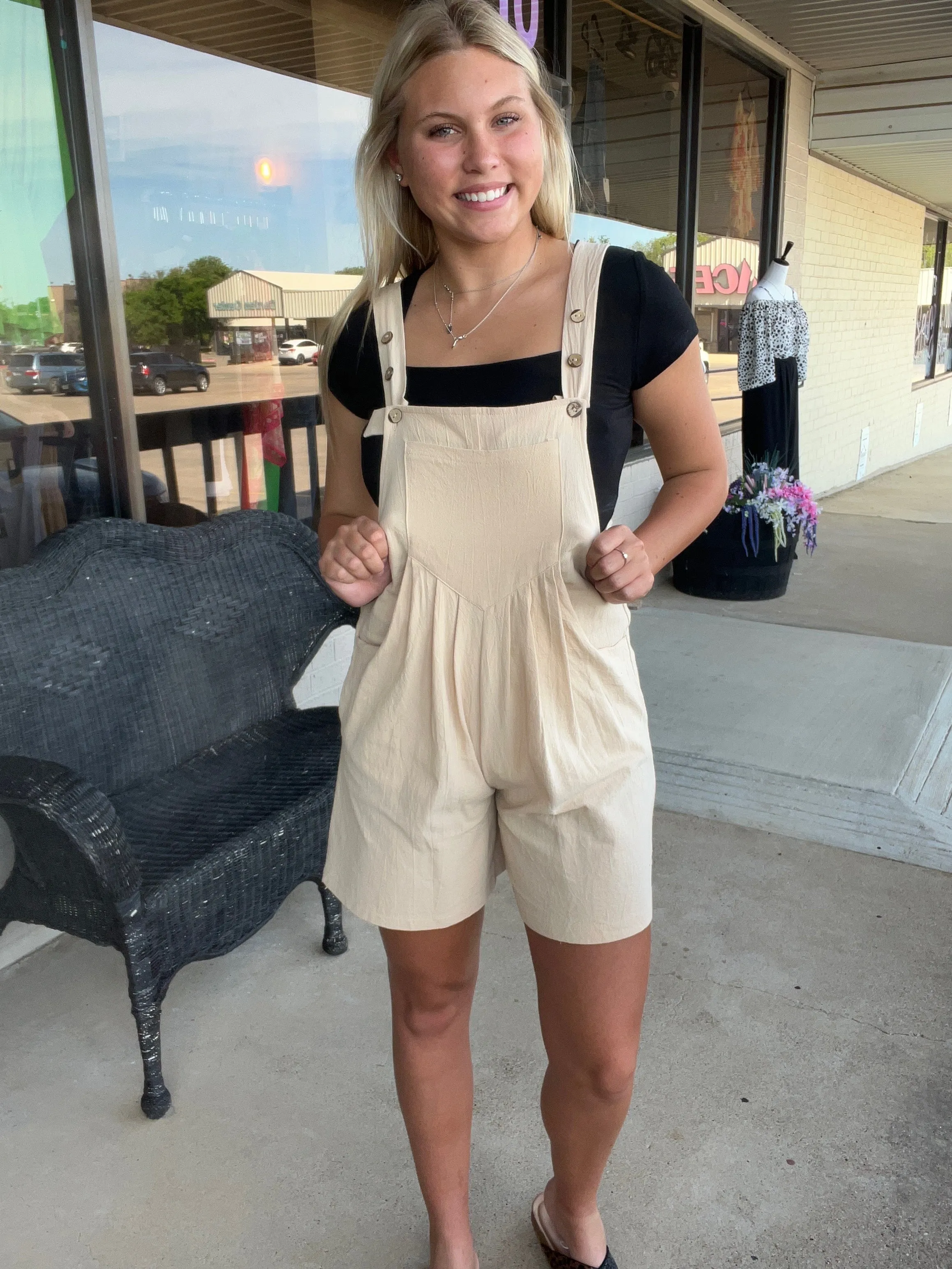 Apricot Casual Short Jumpsuit with Adjustable Straps Lovesoft