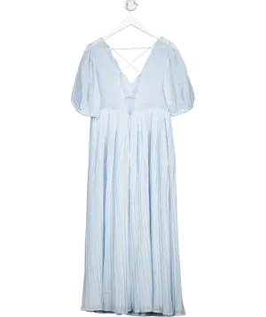 ASOS Blue Pleated Embroidery Maxi Dress With Cutwork UK 10