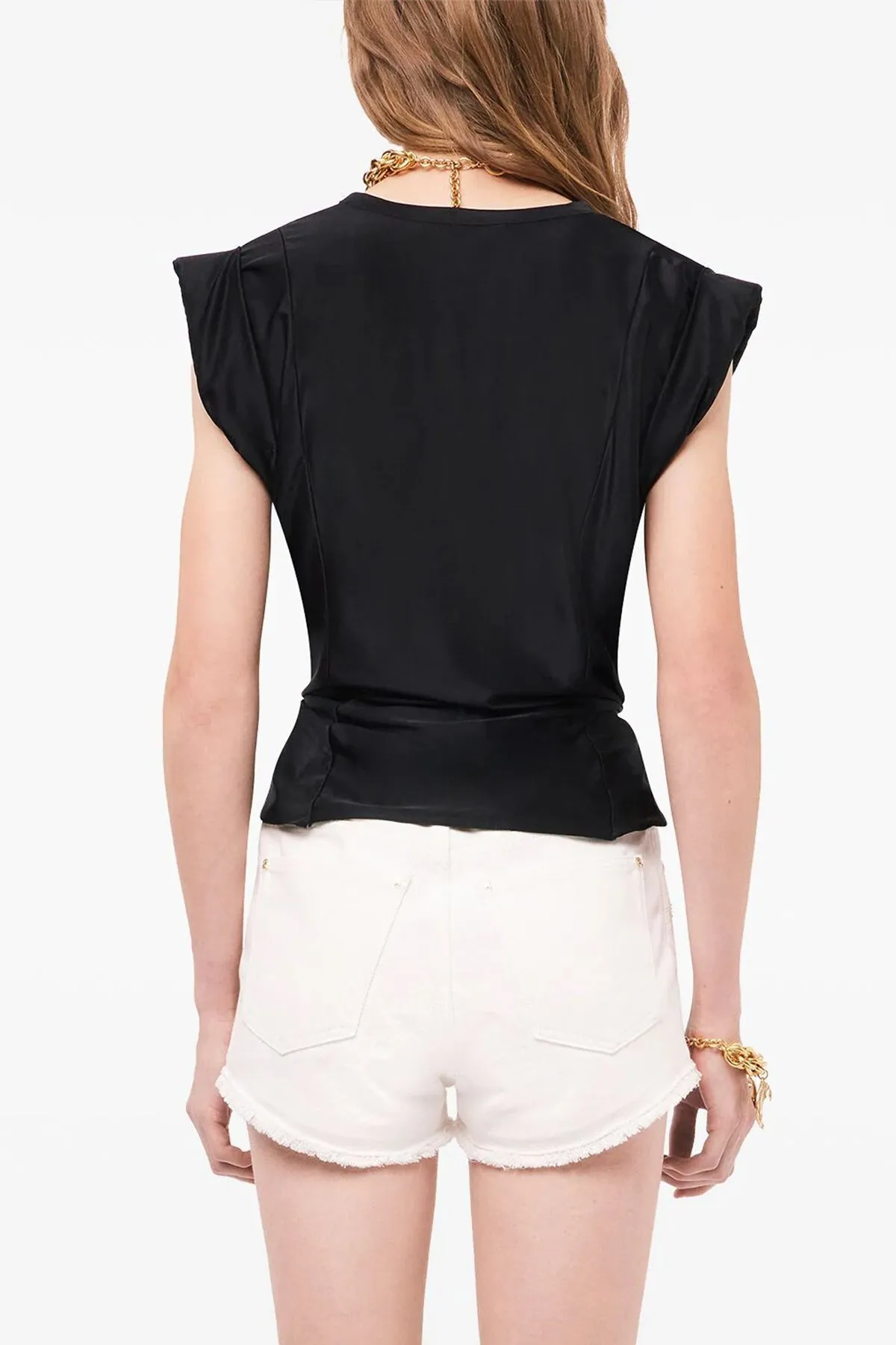Asymmetric Gathered-Detail Blouse in Black