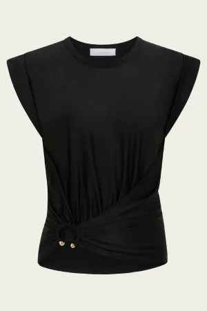 Asymmetric Gathered-Detail Blouse in Black