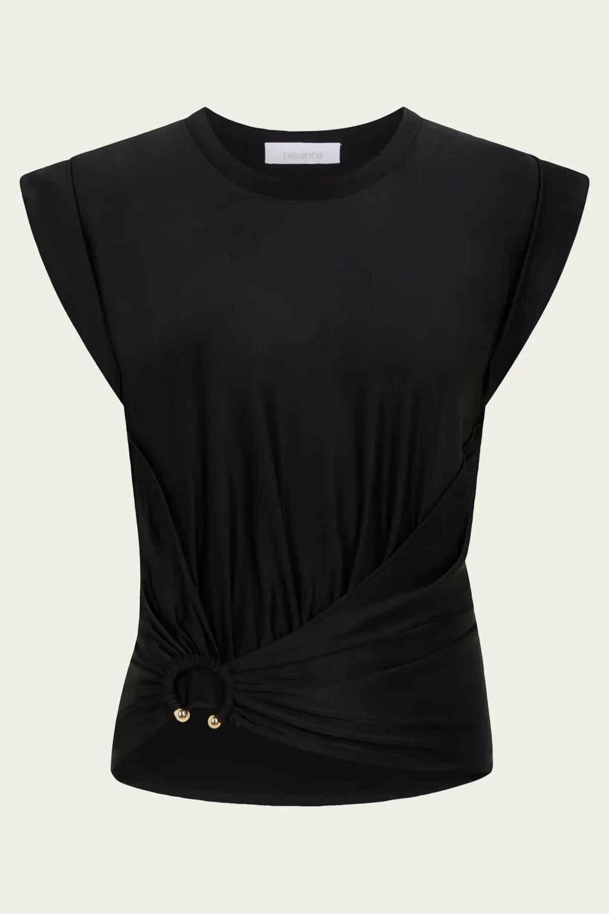 Asymmetric Gathered-Detail Blouse in Black