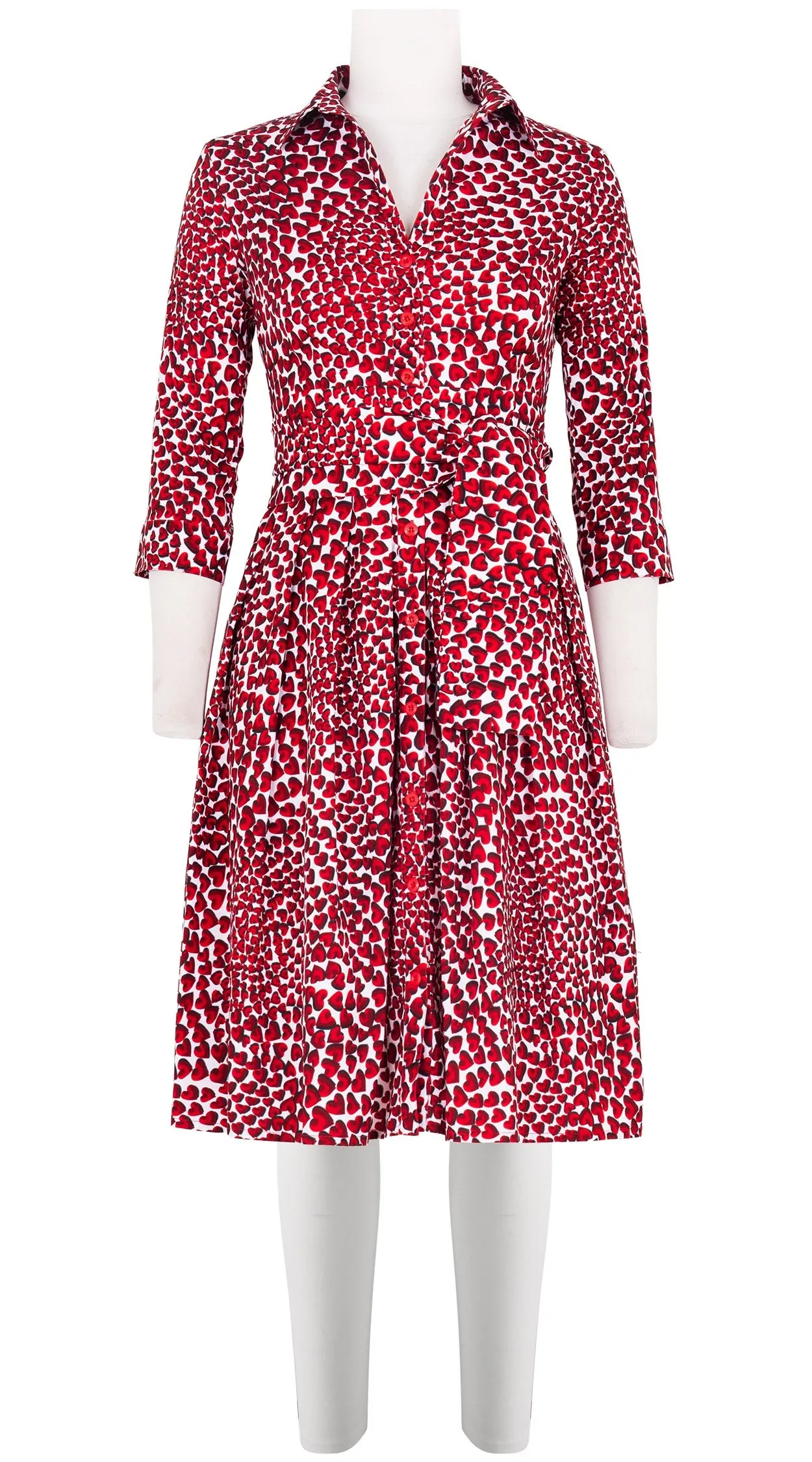 Audrey Dress #1 Shirt Collar 3/4 Sleeve Cotton Stretch (Heart Wave)