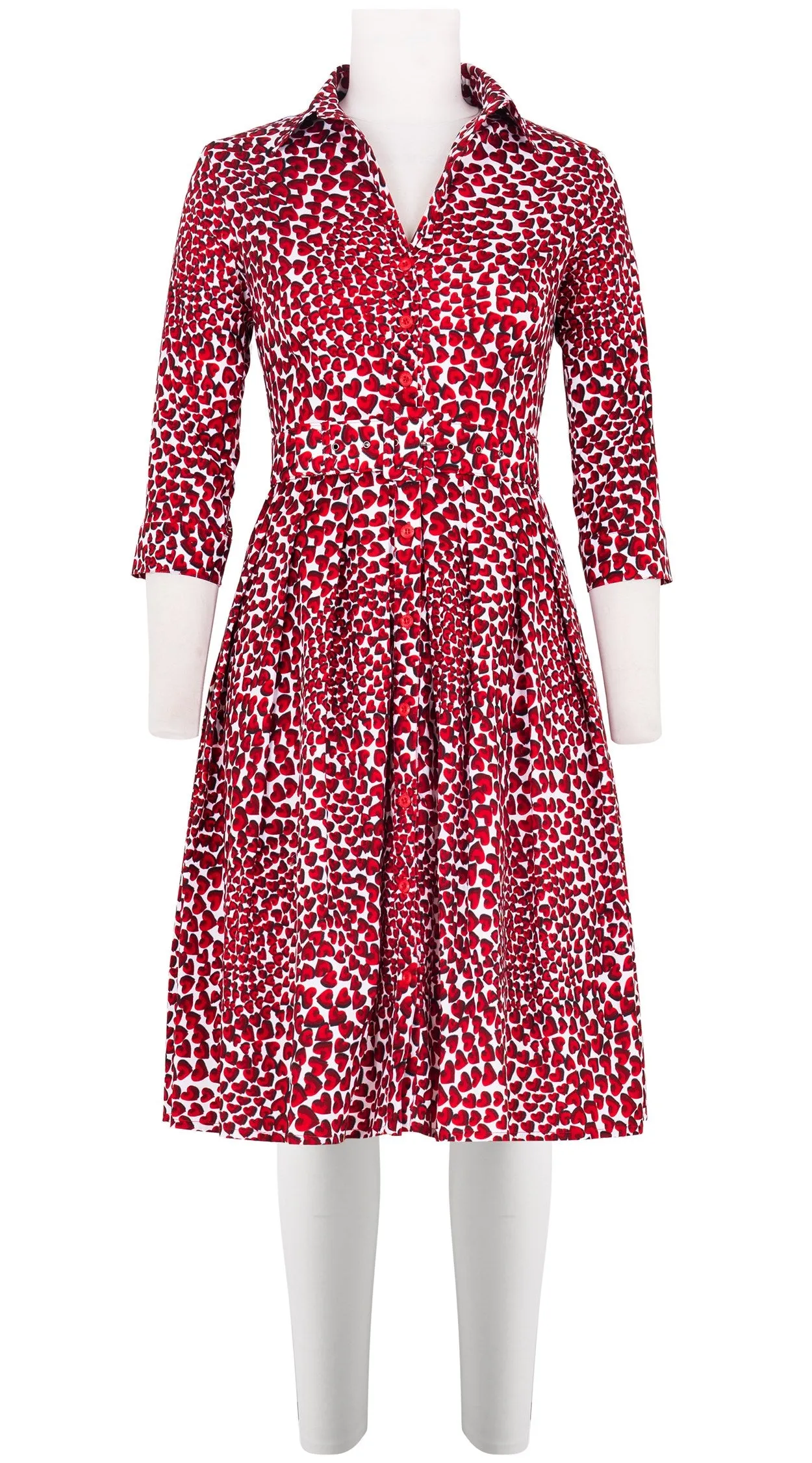 Audrey Dress #1 Shirt Collar 3/4 Sleeve Cotton Stretch (Heart Wave)