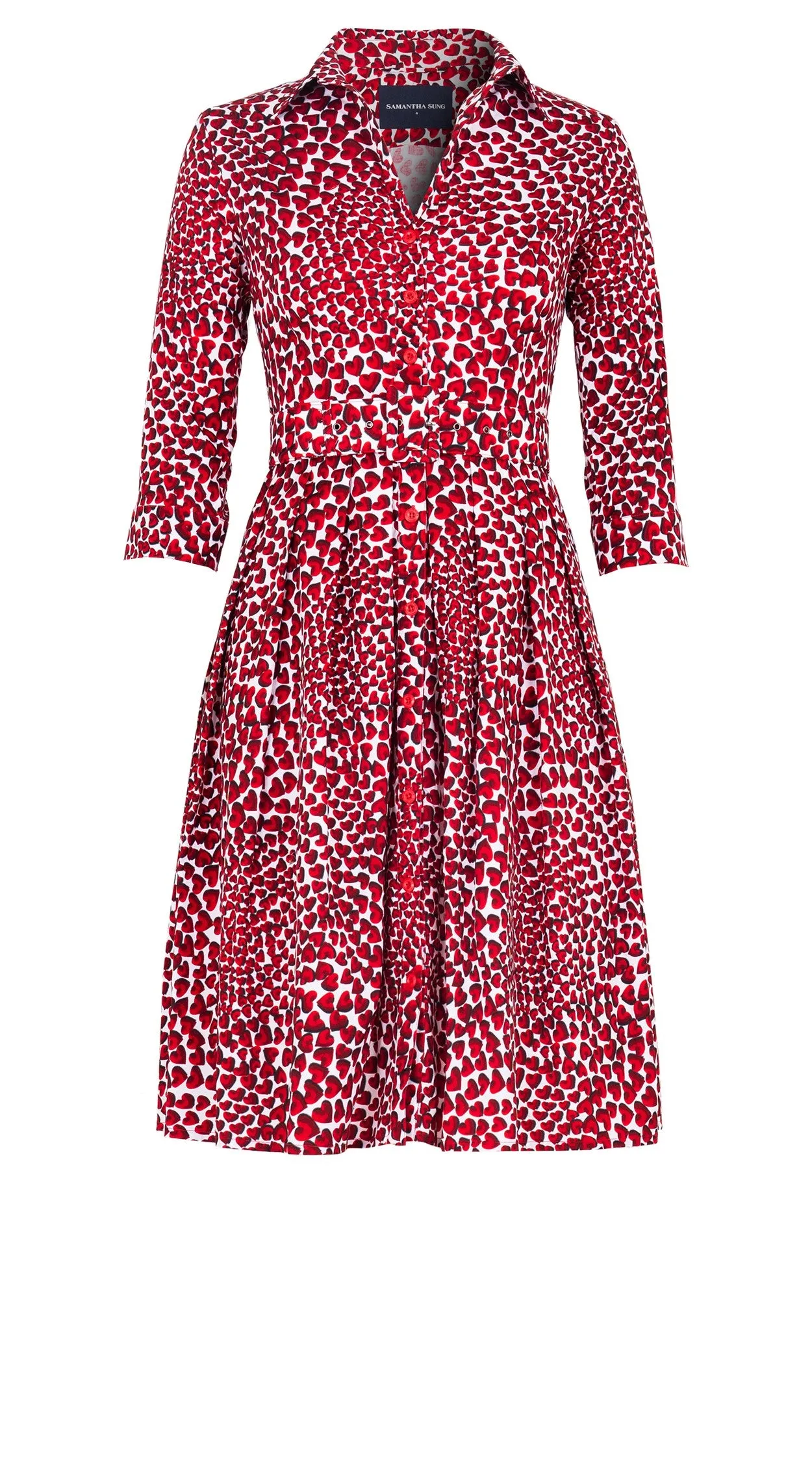 Audrey Dress #1 Shirt Collar 3/4 Sleeve Cotton Stretch (Heart Wave)