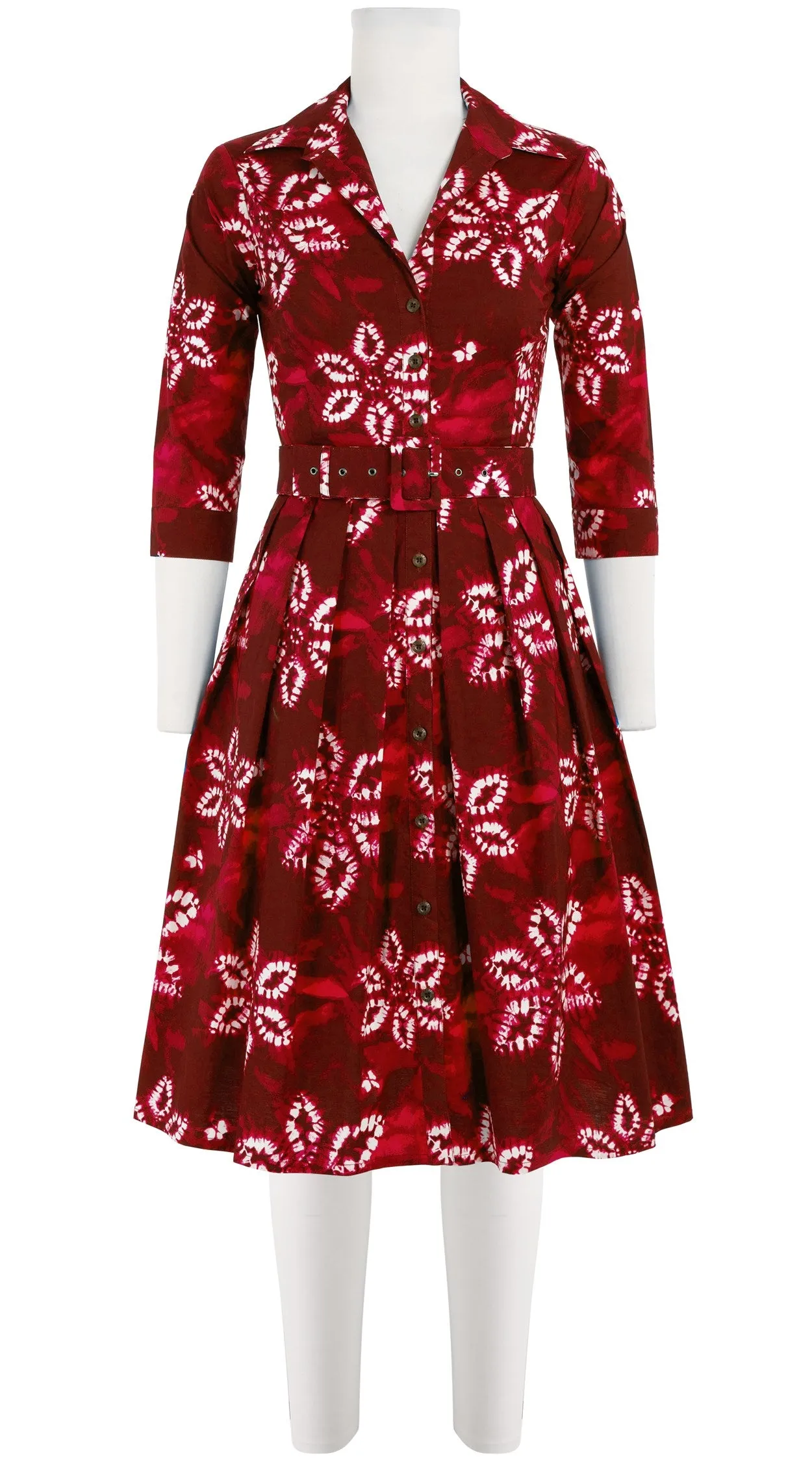 Audrey Dress #1 Shirt Collar 3/4 Sleeve Cotton Stretch (Shibori Octagon)