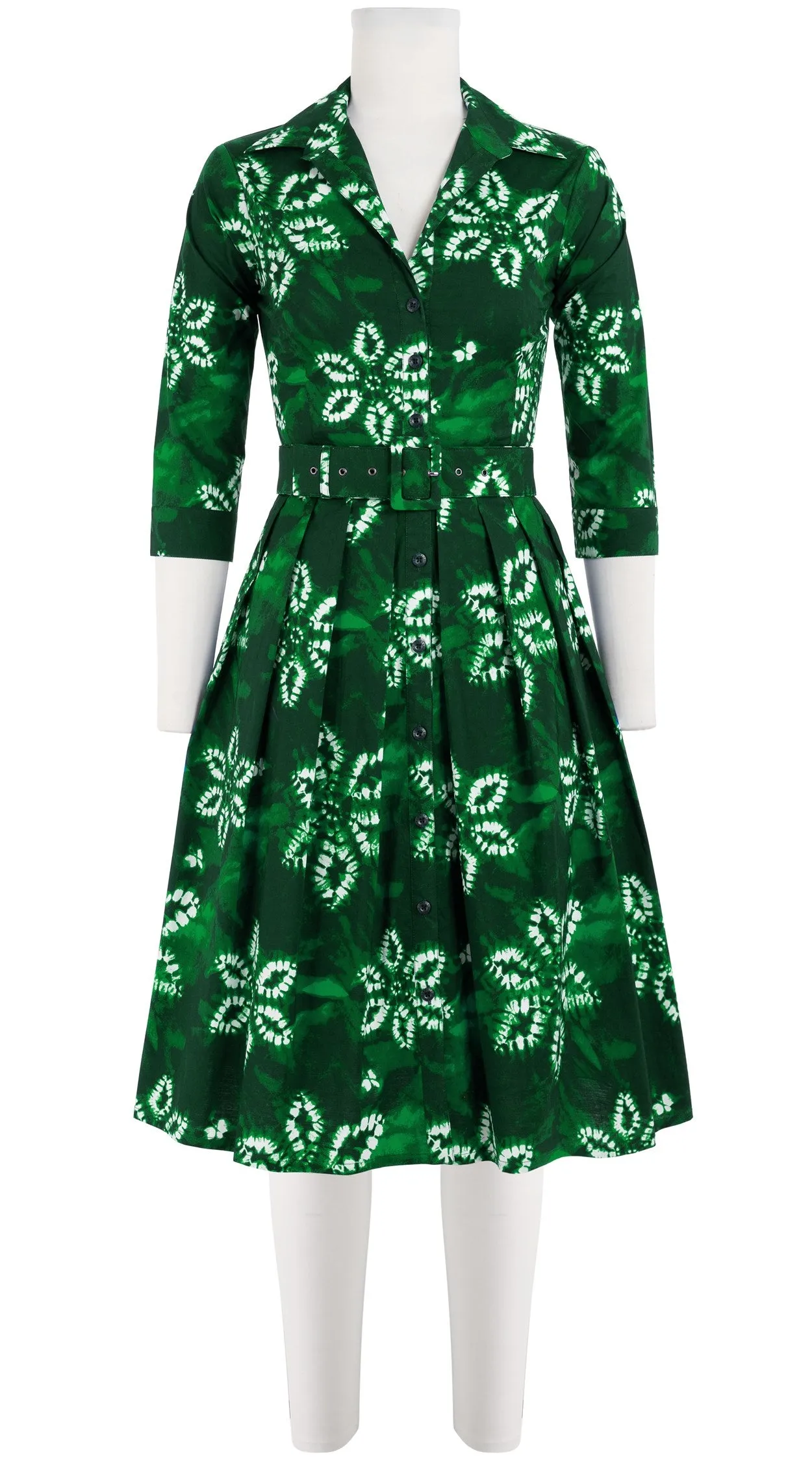 Audrey Dress #1 Shirt Collar 3/4 Sleeve Cotton Stretch (Shibori Octagon)