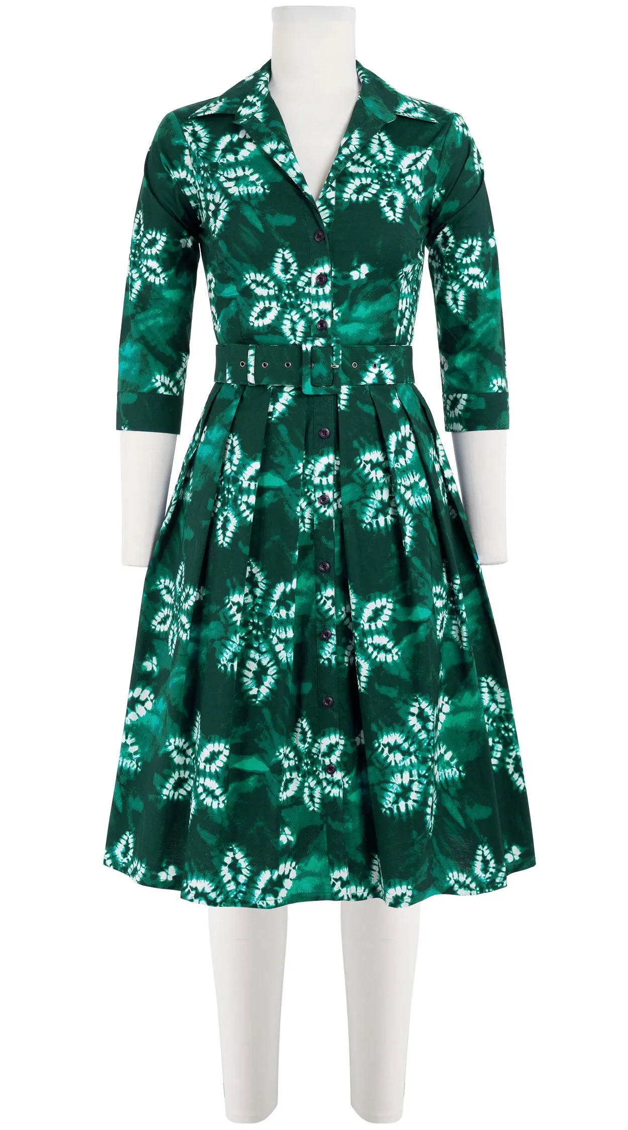 Audrey Dress #1 Shirt Collar 3/4 Sleeve Cotton Stretch (Shibori Octagon)