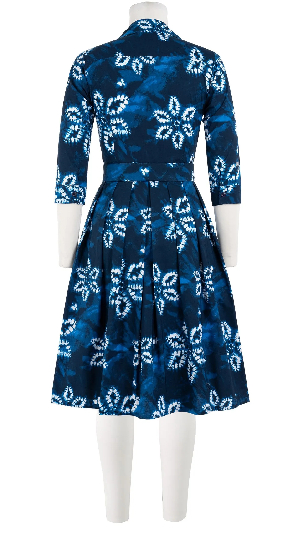 Audrey Dress #1 Shirt Collar 3/4 Sleeve Cotton Stretch (Shibori Octagon)