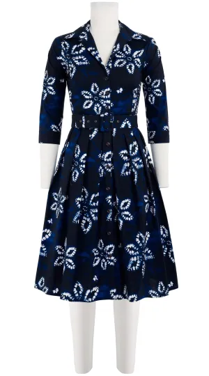 Audrey Dress #1 Shirt Collar 3/4 Sleeve Cotton Stretch (Shibori Octagon)