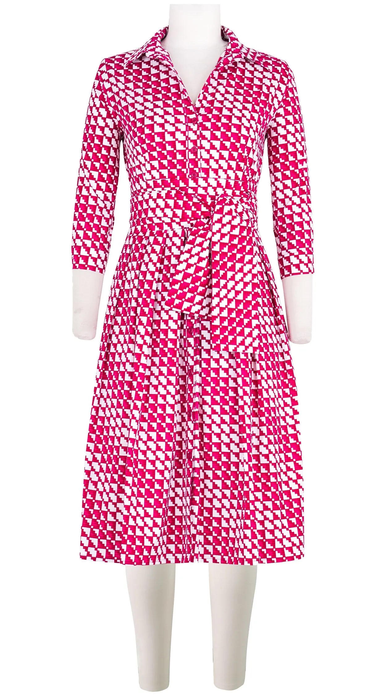 Audrey Dress #1 Shirt Collar 3/4 Sleeve Long Length Cotton Stretch (Bamboo Weave)