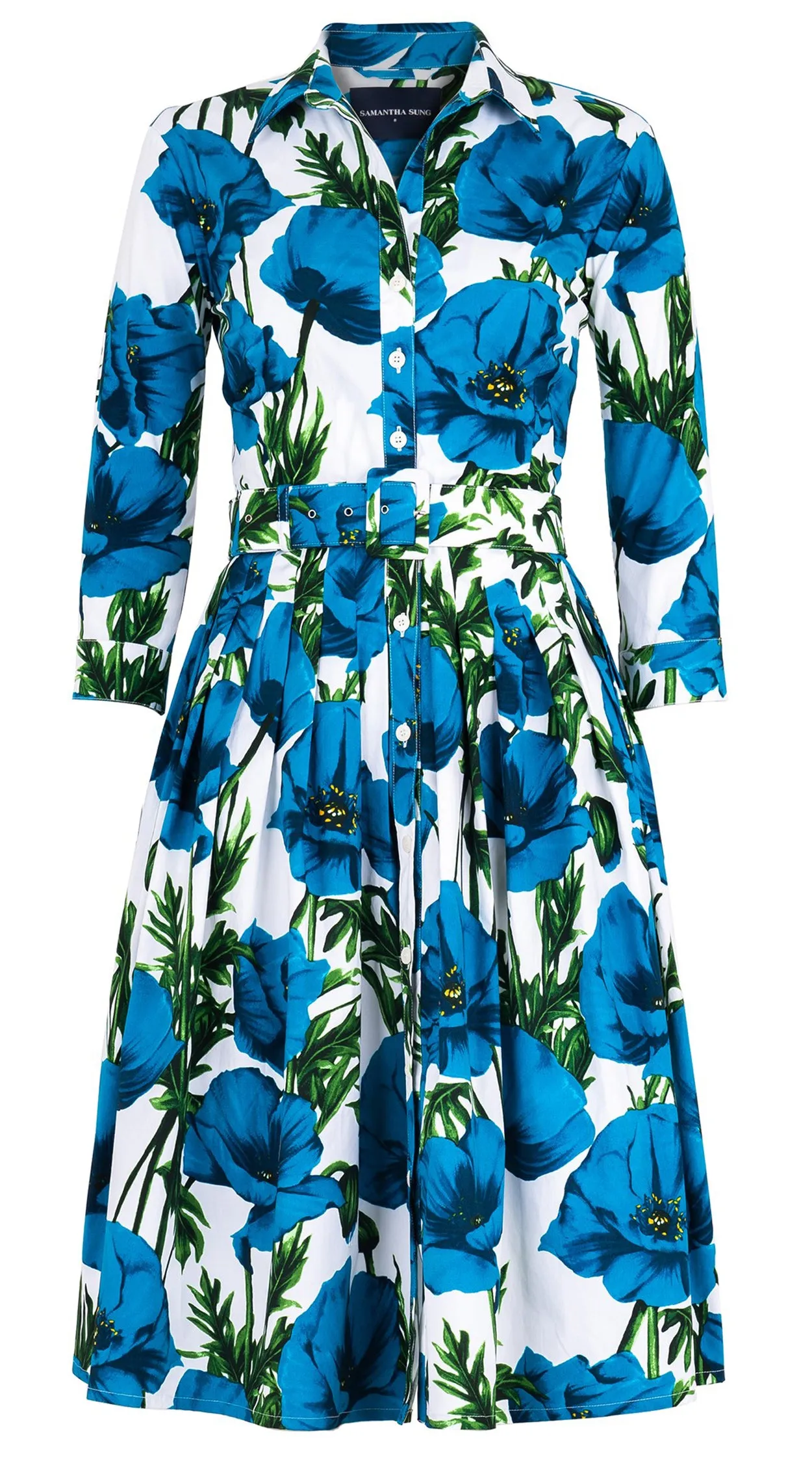 Audrey Dress #2 Shirt Collar 3/4 Sleeve Cotton Stretch (Poppy Poland Big)