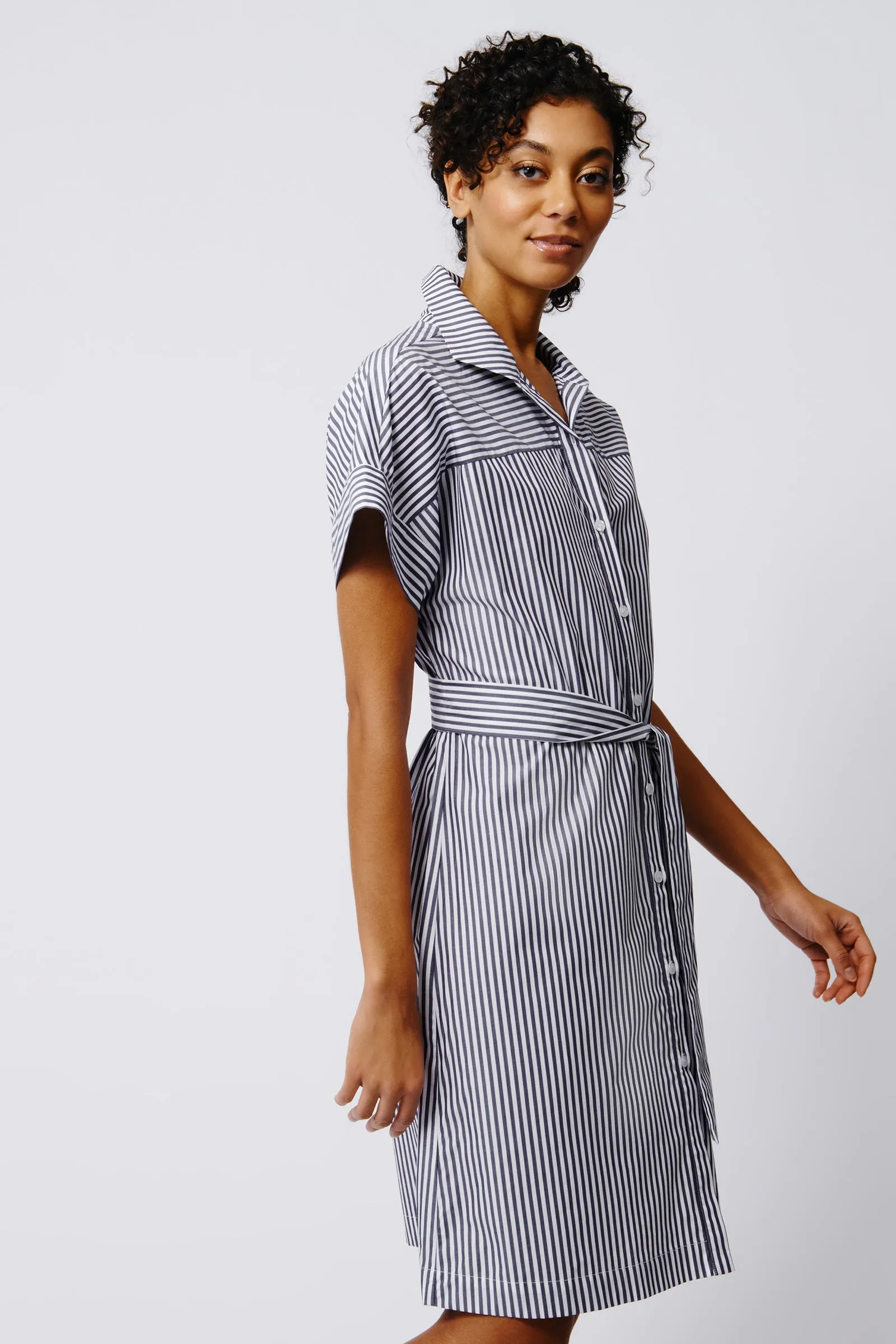 Ava Yoke Kimono Dress - Indigo Stripe