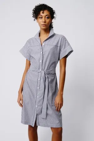 Ava Yoke Kimono Dress - Indigo Stripe