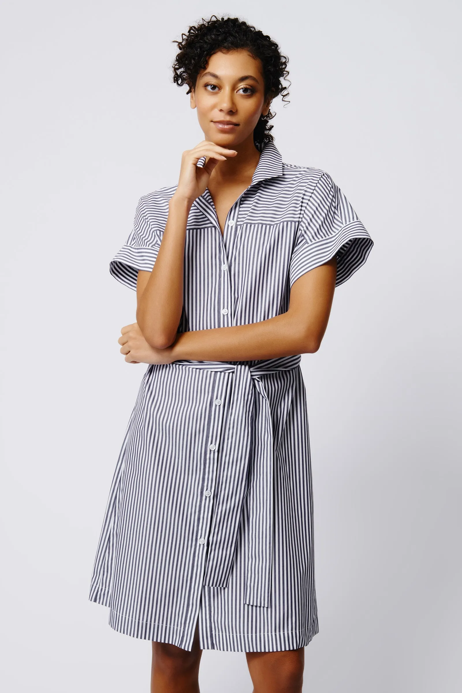 Ava Yoke Kimono Dress - Indigo Stripe