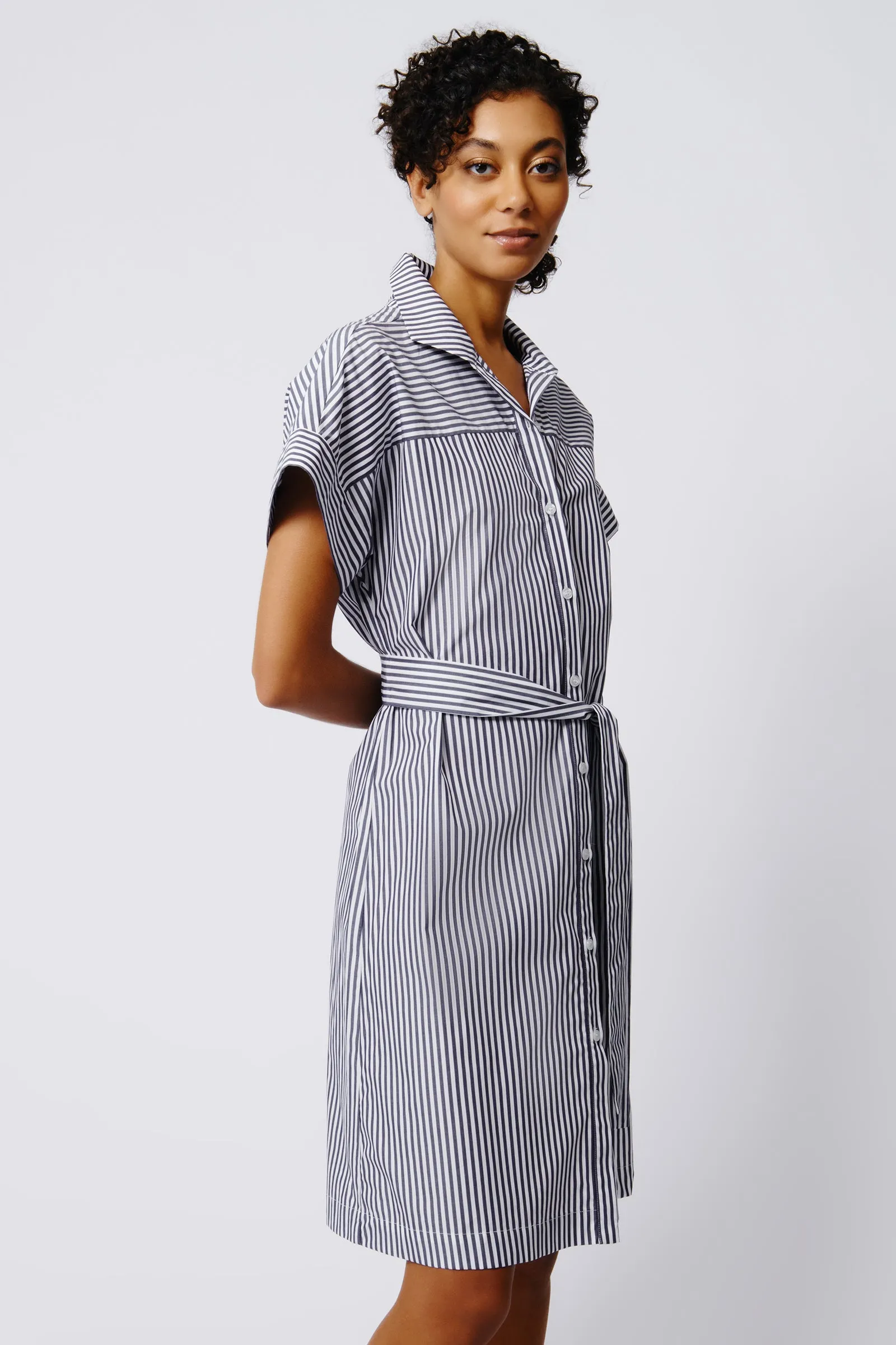 Ava Yoke Kimono Dress - Indigo Stripe