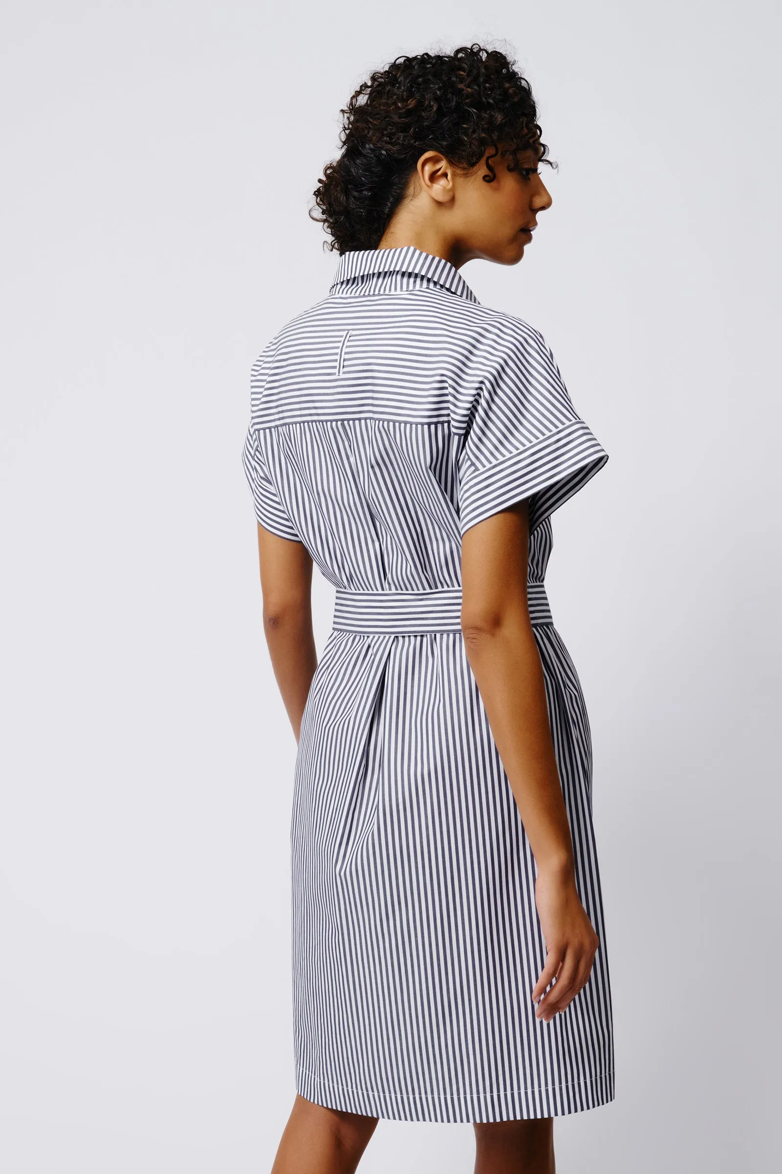 Ava Yoke Kimono Dress - Indigo Stripe