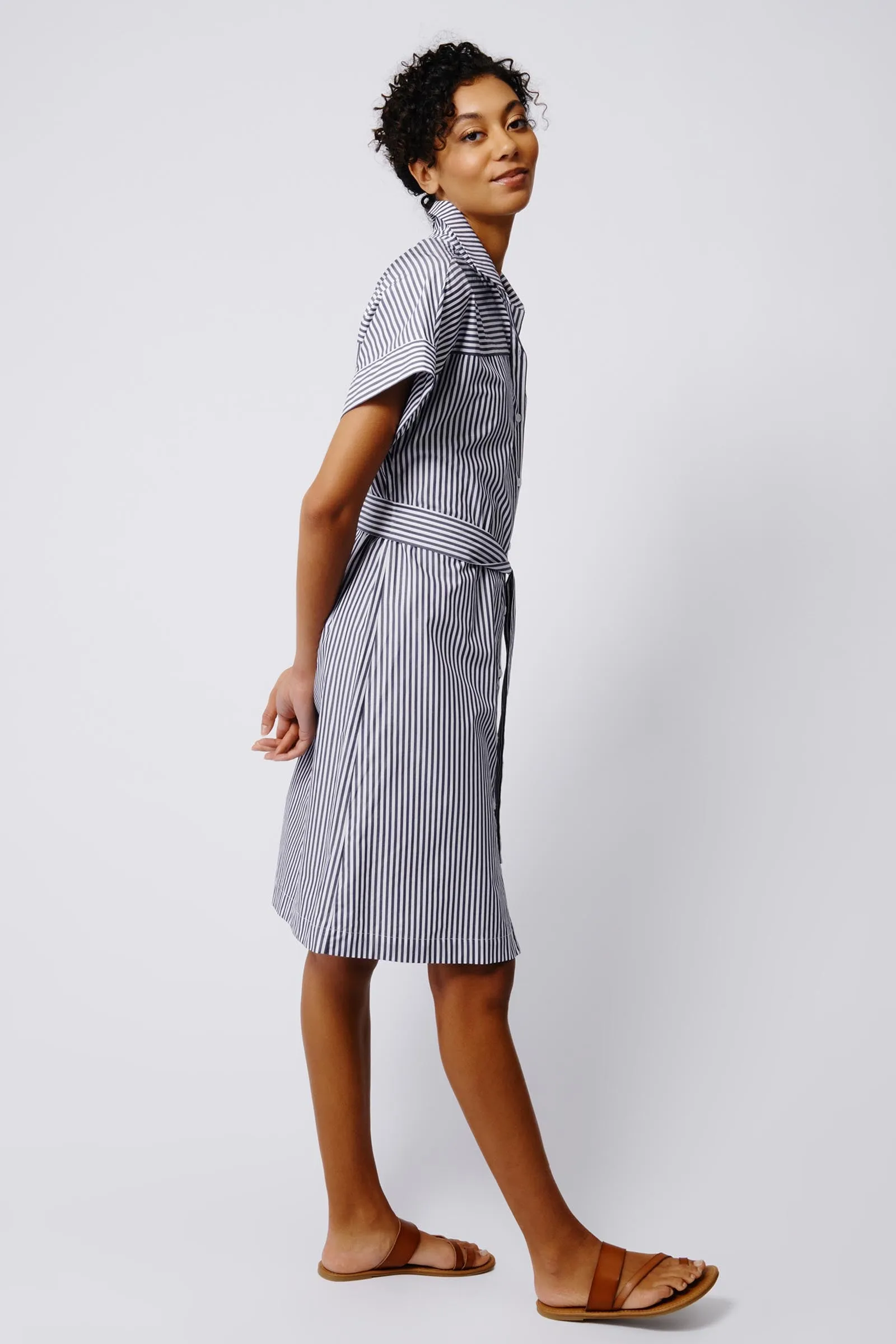 Ava Yoke Kimono Dress - Indigo Stripe